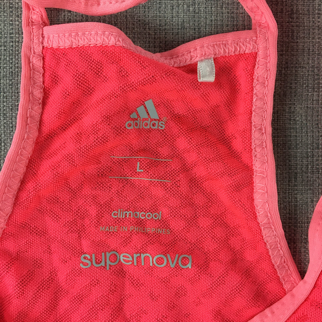 Adidas Supernova Womens Tank Top Size L Hot Pink Logo Sleeveless Singlet Shirt