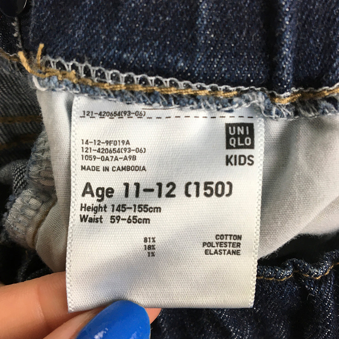 Uniqlo Kids Skinny Jeans Size 11 - 12 Years Blue Dark Wash Elastic Waist