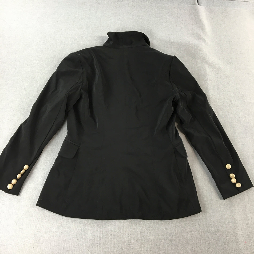 Hijab House Womens Pea Coat Size 10 Black Double Breasted Collared Gold Button