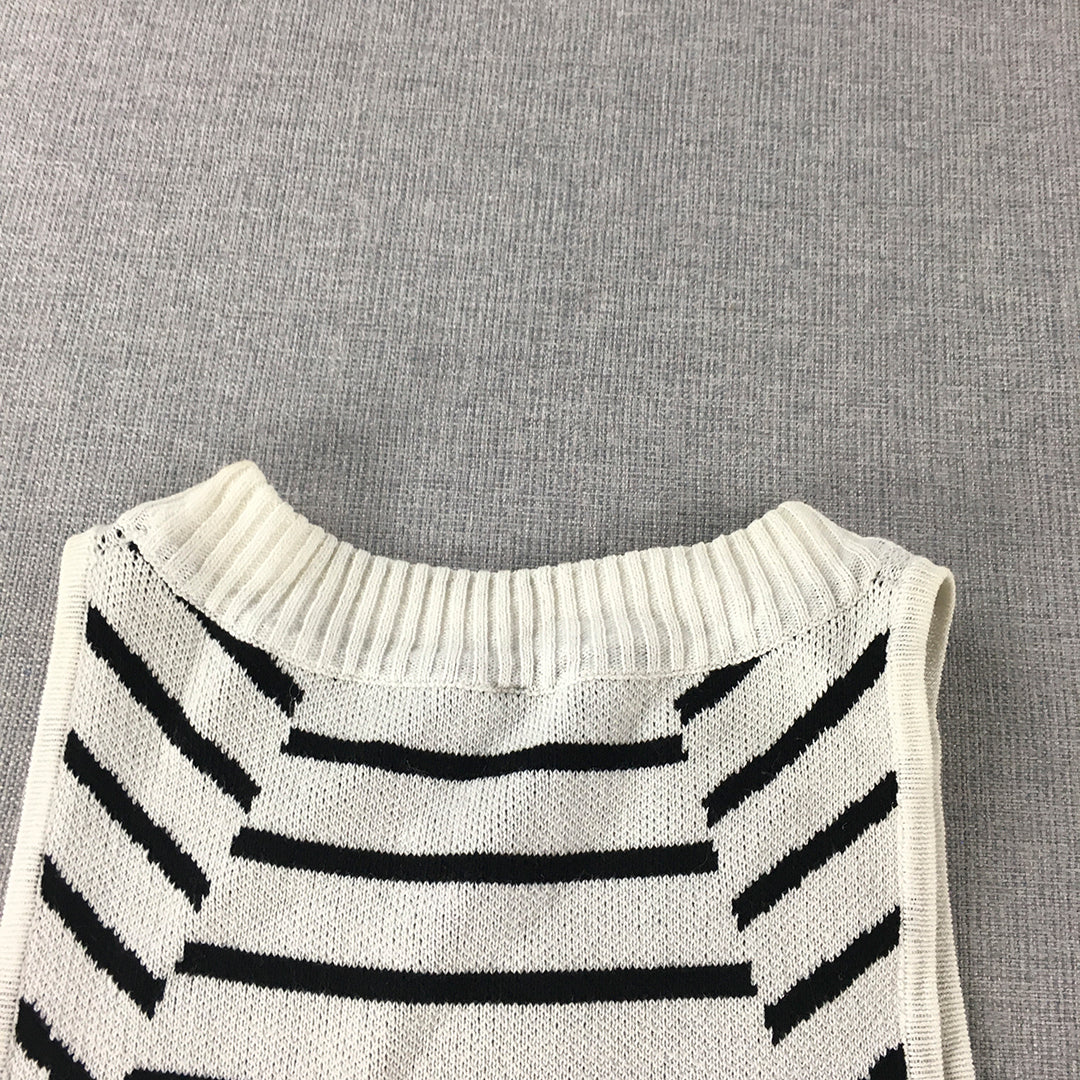 Spicysugar Womens Pencil Dress Size 10 White Knit Striped Mini Sleeveless