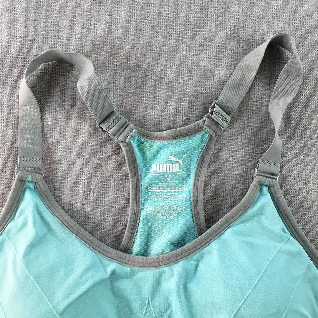 Puma Womens Sports Bra Size M Blue Logo Cropped Top