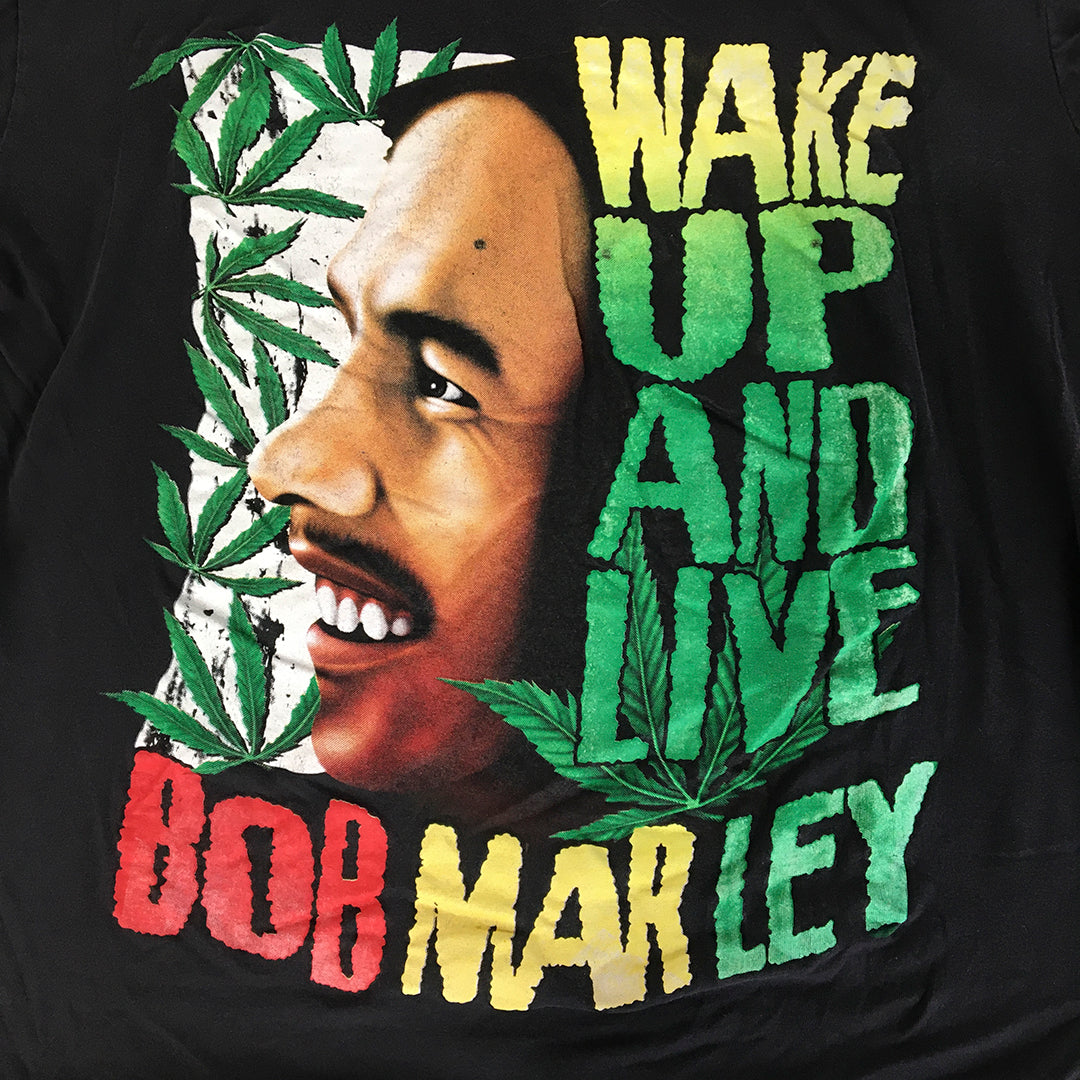 Vintage Bob Marley Mens T-Shirt Size L Black Wake Up And Live Tee