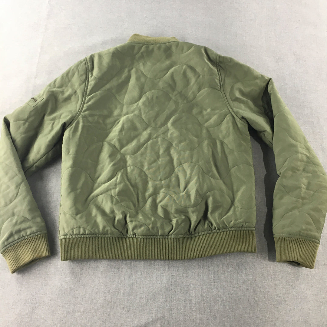 Lee Womens Bomber Jacket Size 10 Khaki Green Zip-Up Pockets Coat