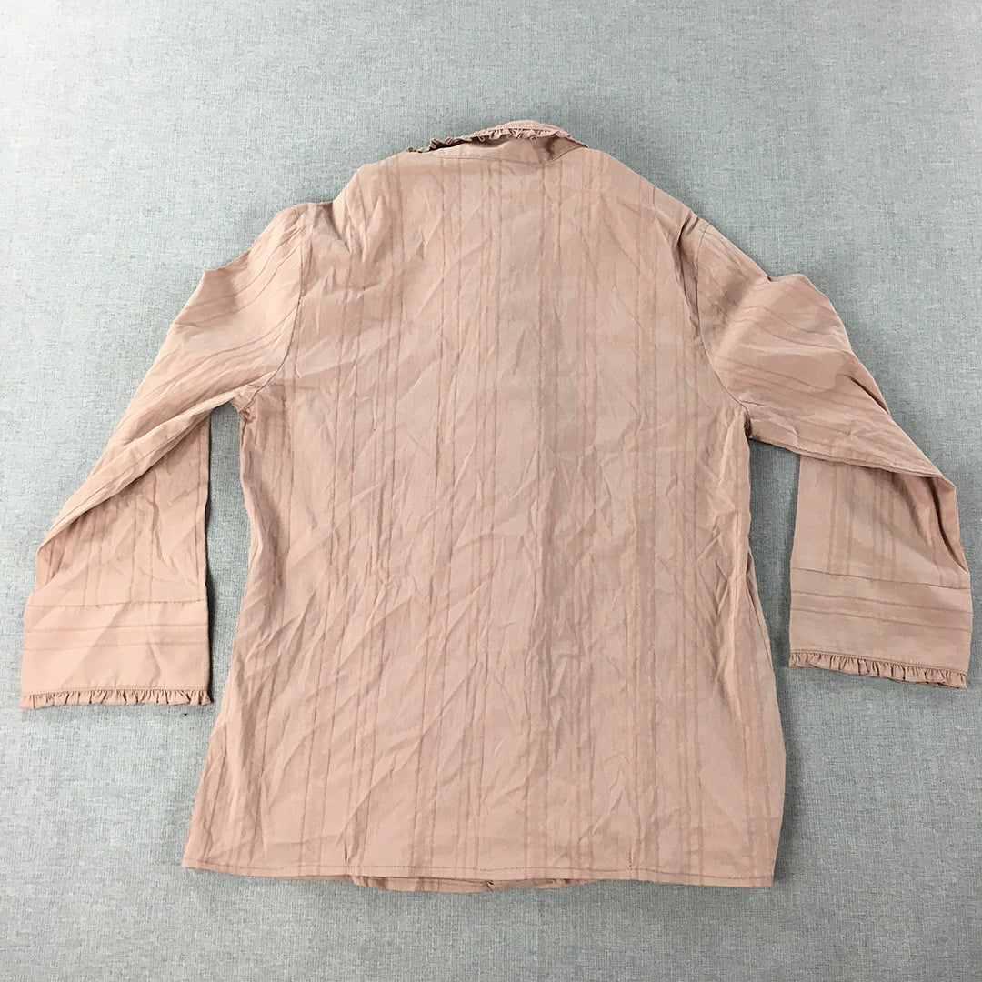 The Executive Womens Shirt Size L Pink Long Sleeve Button-Up