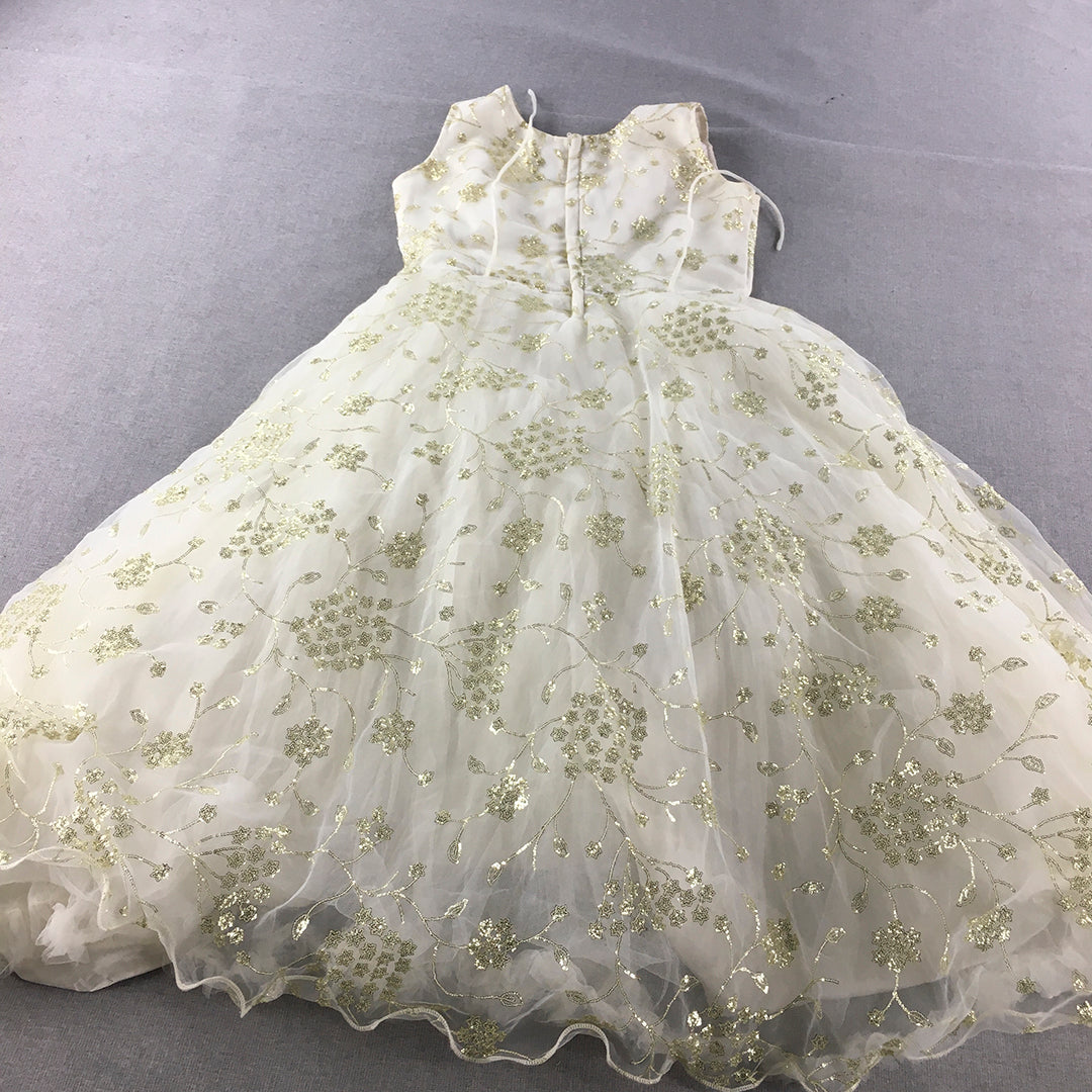 Queen Kids Girls Dress Size 14 - 15 Years Gold Ivory White Ball Gown