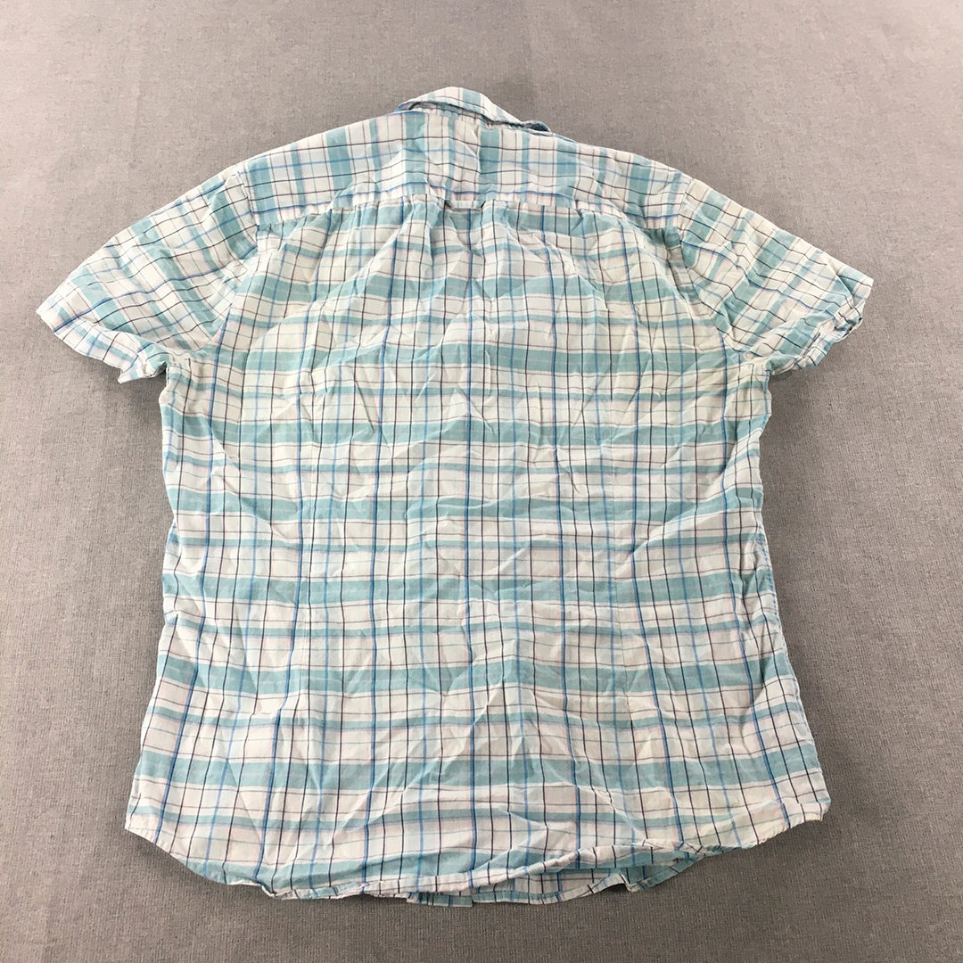 Ben Sherman Mens Shirt Size M Blue White Checkered Short Sleeve Button-Up