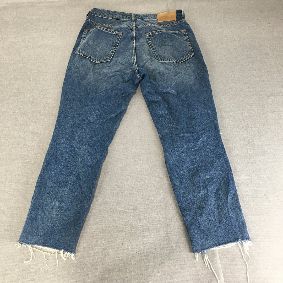 H&M Womens Skinny Jeans Size 14 Blue Ripped Raw Hem Light Wash Denim