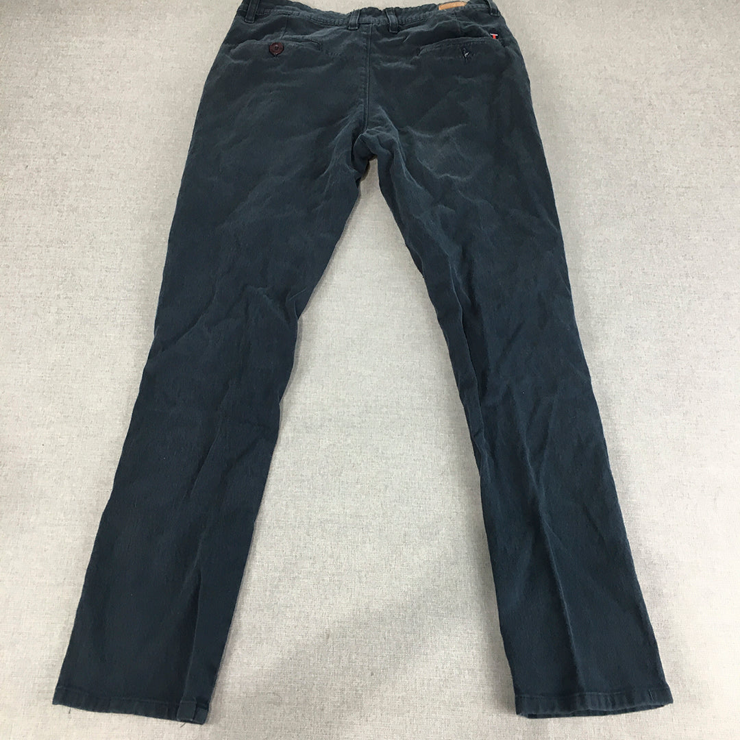 Louis Philippe Mens Chino Pants Size 30 Blue Slim Straight Leg Pockets