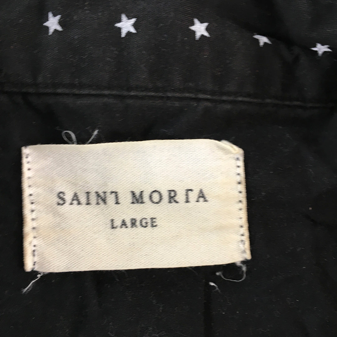 Saint Morta Mens Shirt Size L Black Star Dot Pattern Button-Up Collared