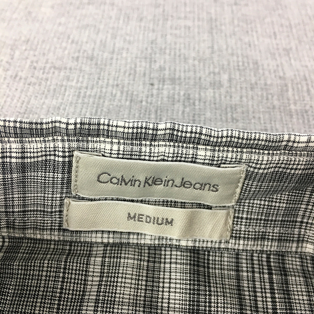 Calvin Klein Jeans Mens Shirt Size M Grey Checkered Logo Button-Up Long Sleeve