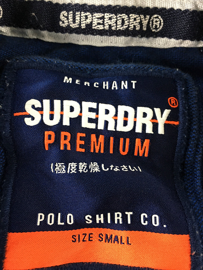 Superdry Mens Polo Shirt Size S Blue Logo Collared Short Sleeve Rugby