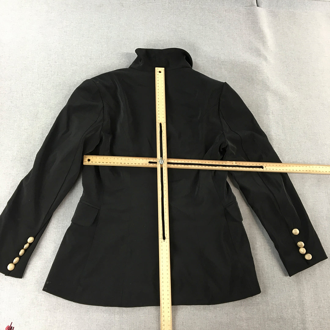 Hijab House Womens Pea Coat Size 10 Black Double Breasted Collared Gold Button