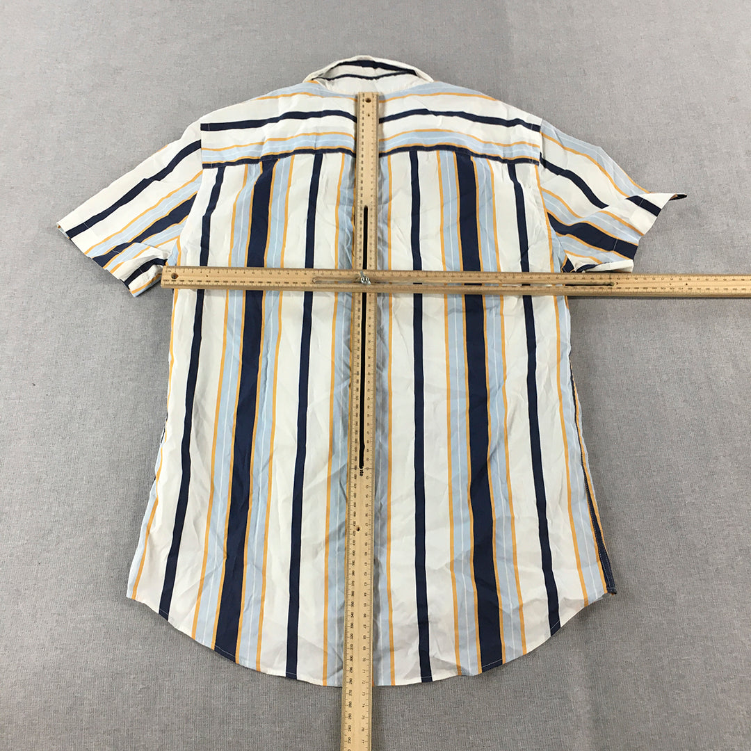 Zara Mens Shirt Size M White Blue Striped Slim Fit Button-Up Short Sleeve