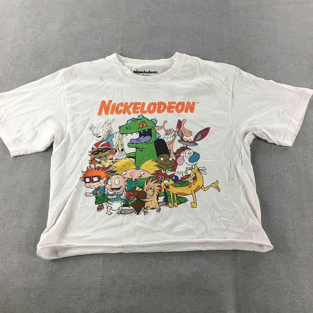 Nickelodeon Kids Girls Cropped Top Size M White Short Sleeve Cartoon T-Shirt