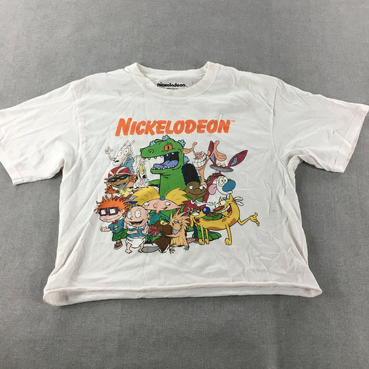 Nickelodeon Kids Girls Cropped Top Size M White Short Sleeve Cartoon T-Shirt