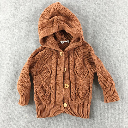 Jamie Kay Baby Cardigan Size 0 - 3 Months Brown Button Up Cable Knit Hoodie