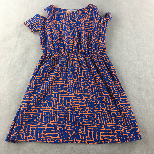 Boohoo Womens A-Line Mini Dress Size 8 Blue Orange Dot Short Sleeve