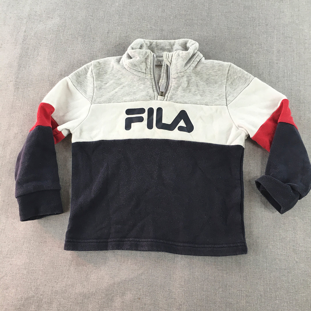 FILA Kids Boys Sweater Size 5 Grey Blue Logo 1/4 Zip Jumper