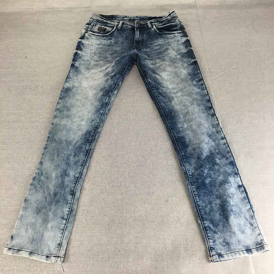 Cantabil Mens Acid Wash Jeans Size 30 (W30 x L31) Blue Light Wash Skinny