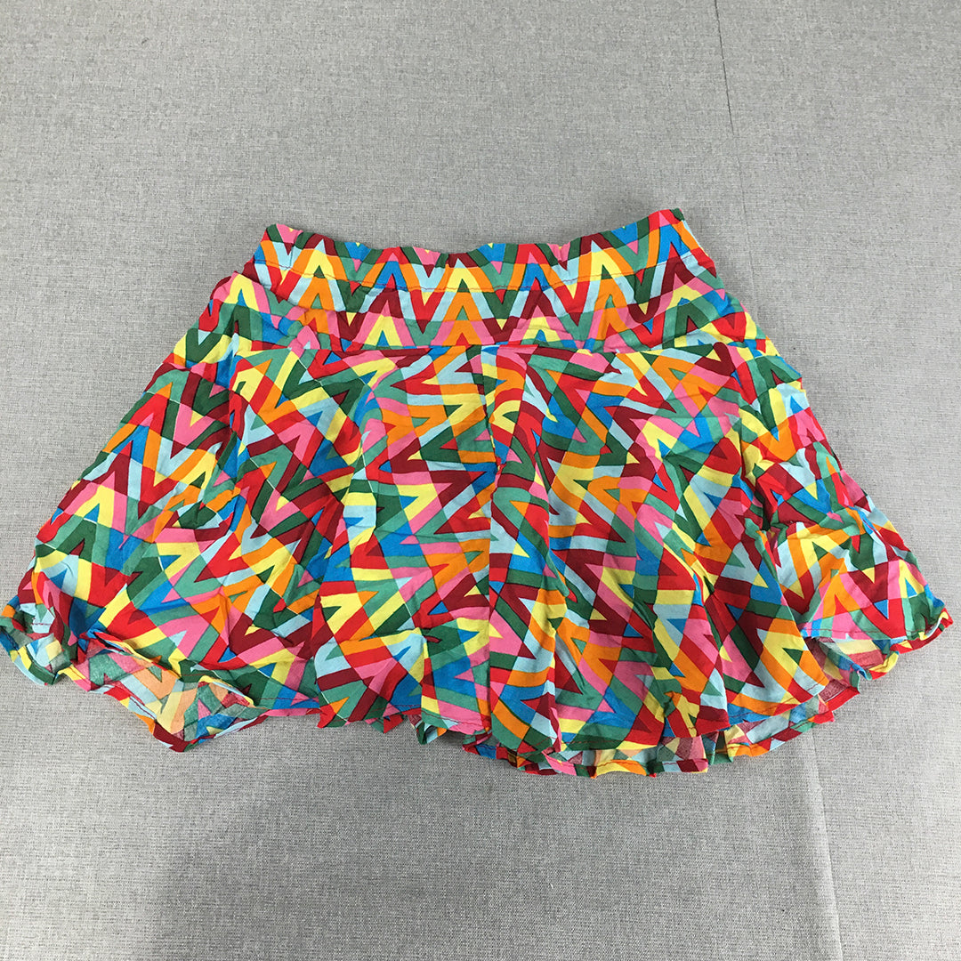 Thanners Womens Mini Skirt Size M/L Pink Green Abstract Geometric