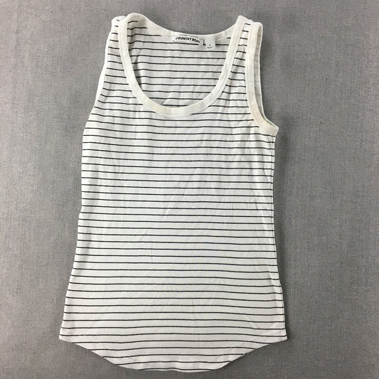 Country Road Womens Tank Top Size S White Striped Scoop Neck Sleeveless