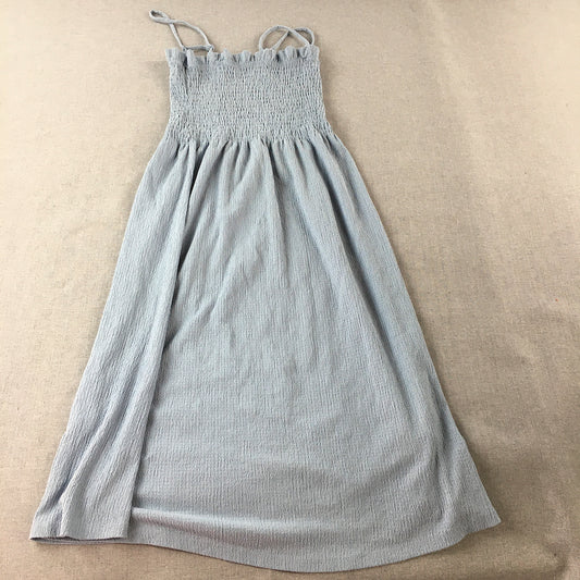 H&M Womens A-Line Dress Size M Blue Pleated Spaghetti Strap Midi