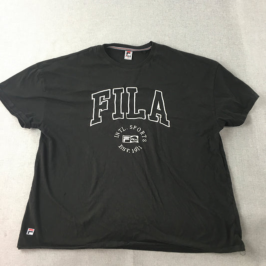 FILA Mens T-Shirt Size L Black Big Embroidered Logo Short Sleeve Tee