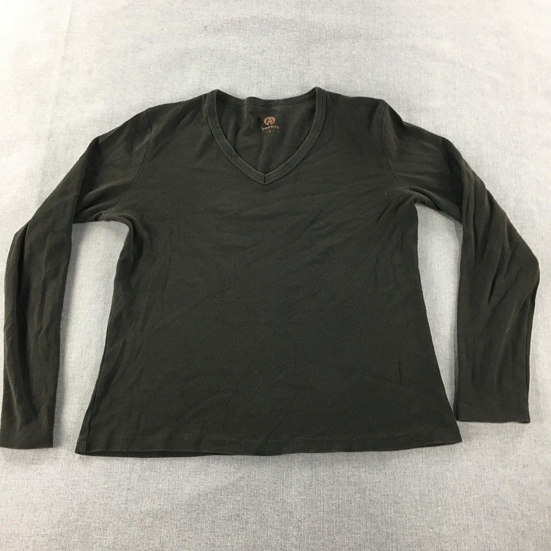 Bossini Womens Shirt Size L Black Long Sleeve V-Neck Pullover Top