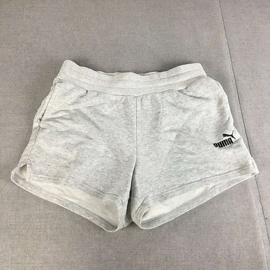 Puma Womens Shorts Size M Grey Logo Pockets Elastic Waist