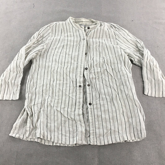 Resort Report Womens Linen Shirt Size 14 Grey White Long Sleeve Button-Up