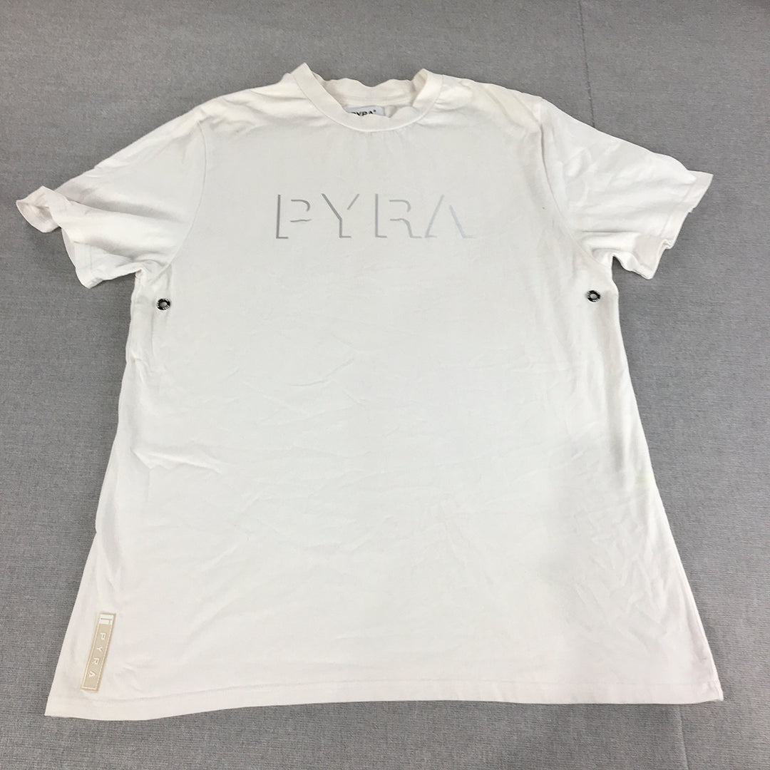 Pyra Mens T-Shirt Size M White Logo Short Sleeve Crew Neck Tee