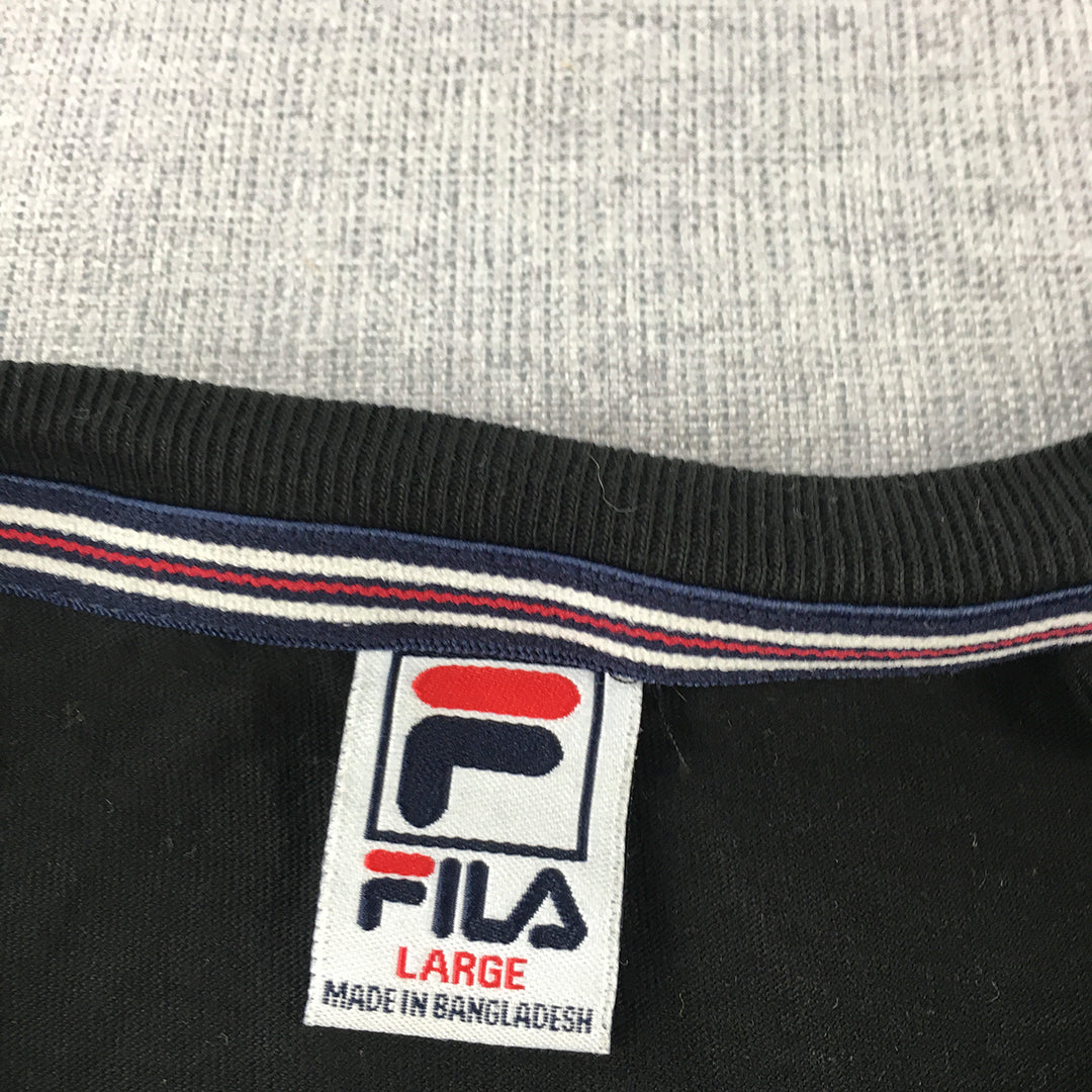 FILA Mens T-Shirt Size L Black Big Embroidered Logo Short Sleeve Tee