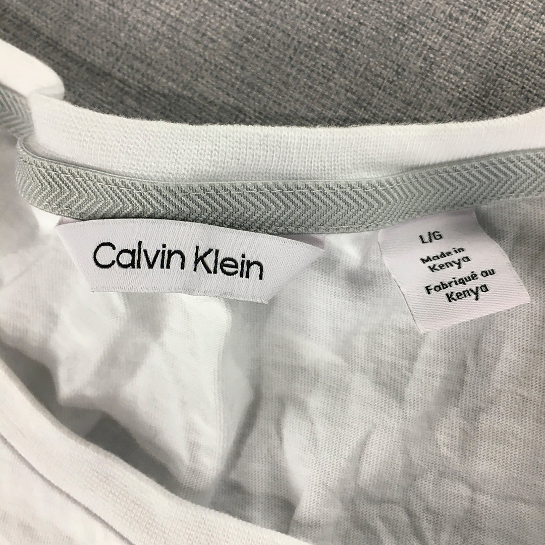 Calvin Klein Mens T-Shirt Size L White Logo Short Sleeve Tee