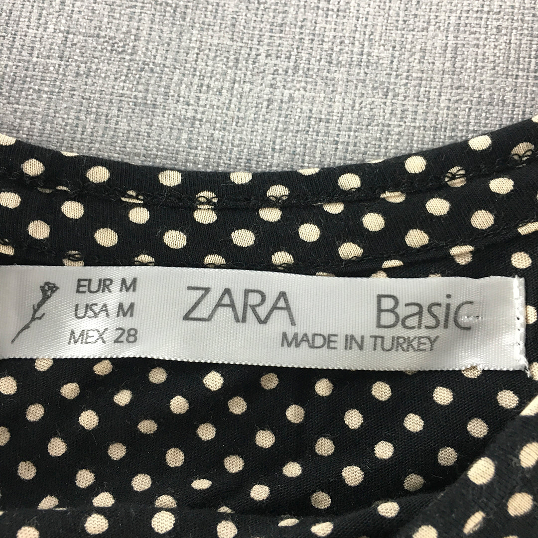 Zara Womens Mini Dress Size M Black Polka Dot Short Sleeve