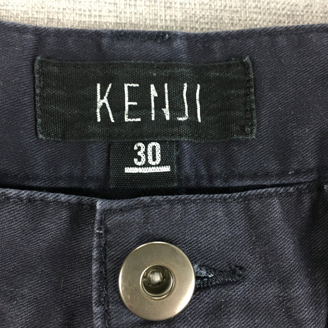 Kenji Mens Chino Pants Size 30 Navy Blue Slim Fit Straight Pockets Trousers