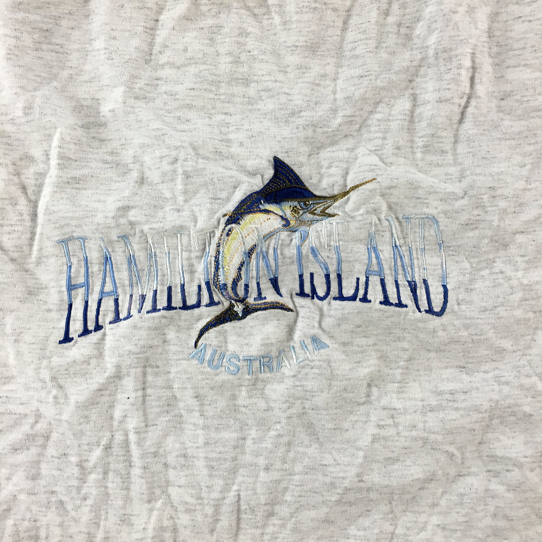 Vintage Hamilton Island Australia T-Shirt Mens Size M Grey Embroidered Logo 90s