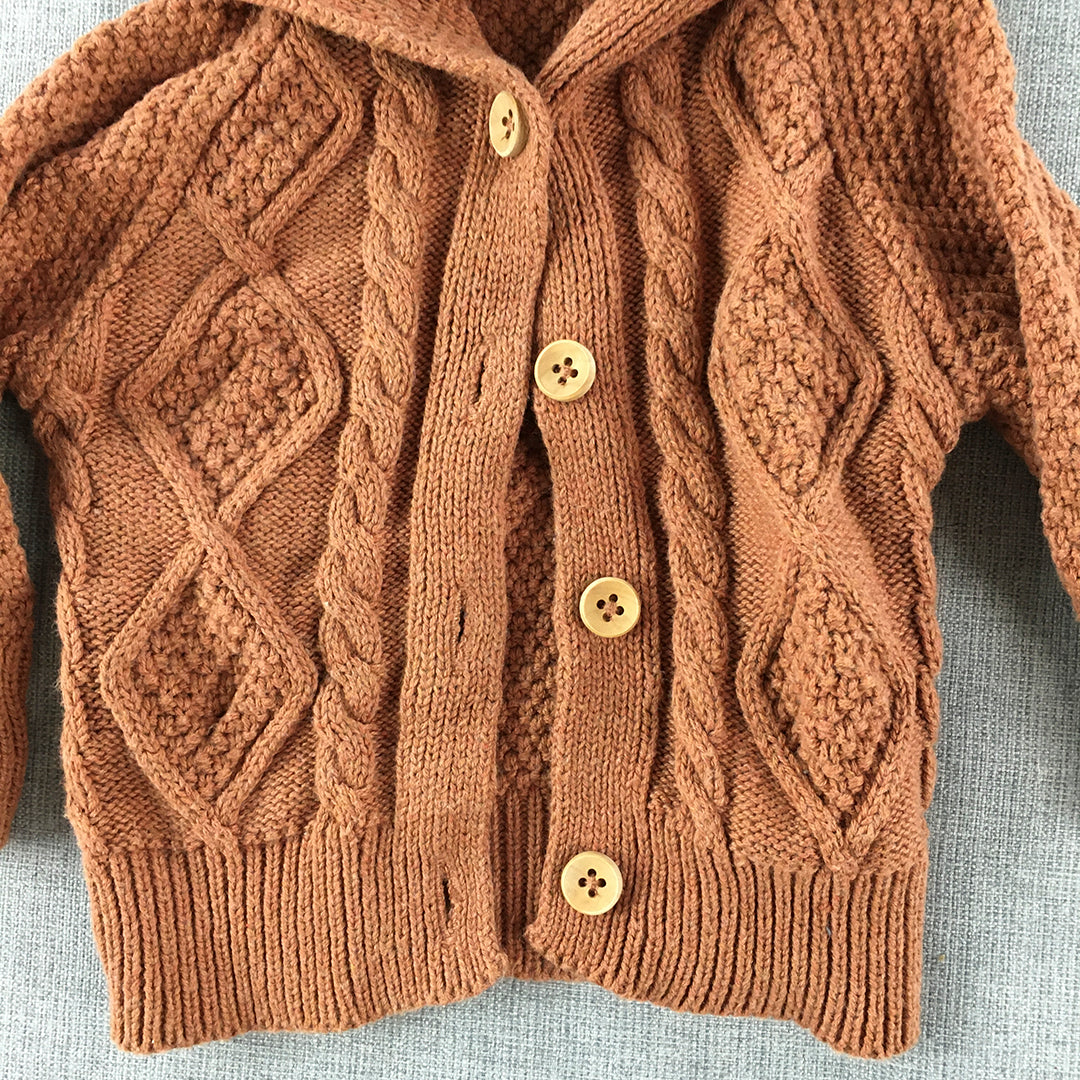 Jamie Kay Baby Cardigan Size 0 - 3 Months Brown Button Up Cable Knit Hoodie