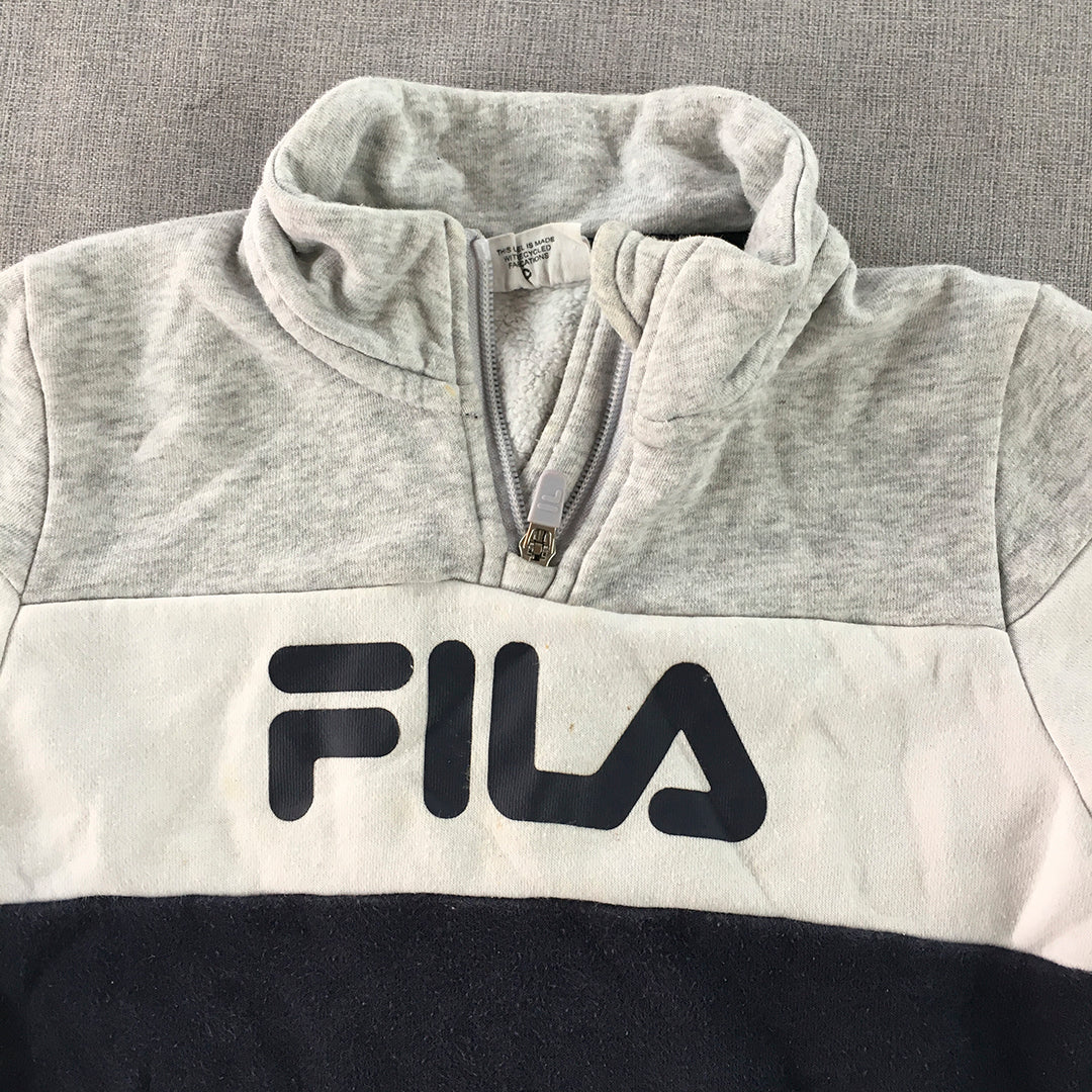 FILA Kids Boys Sweater Size 5 Grey Blue Logo 1/4 Zip Jumper