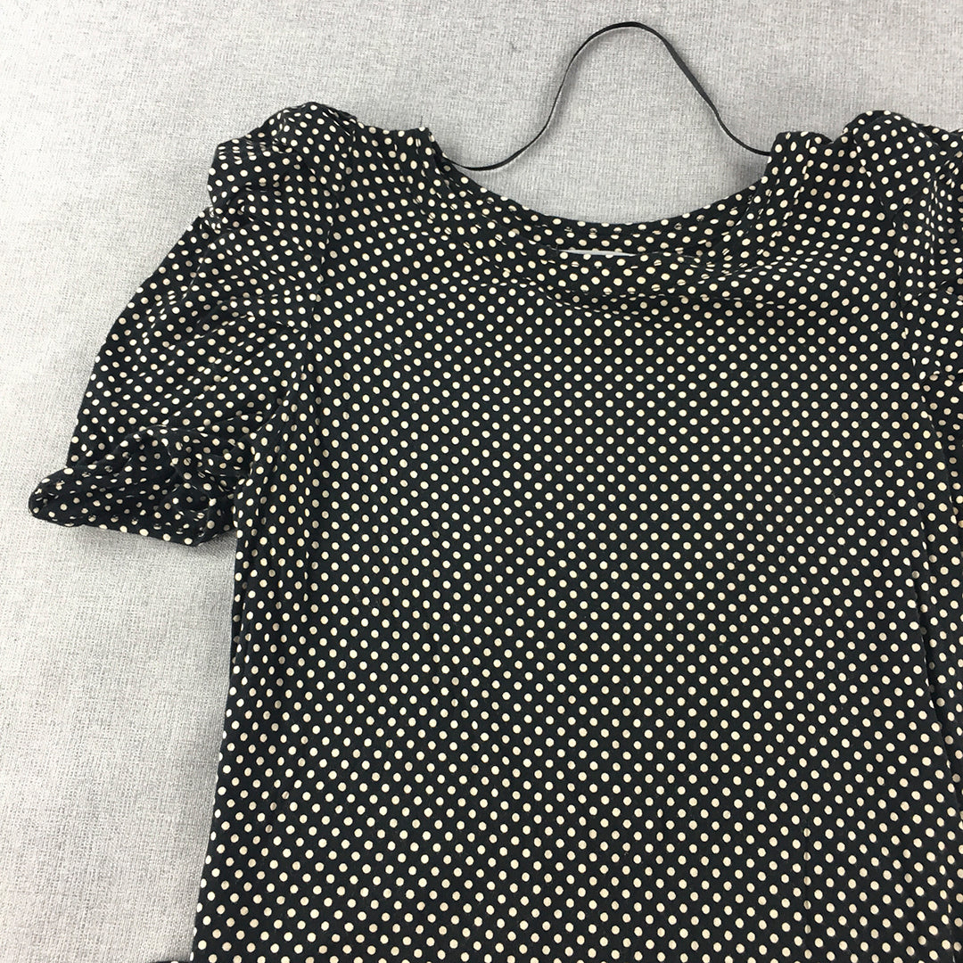 Zara Womens Mini Dress Size M Black Polka Dot Short Sleeve