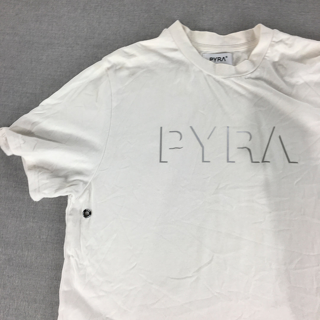 Pyra Mens T-Shirt Size M White Logo Short Sleeve Crew Neck Tee