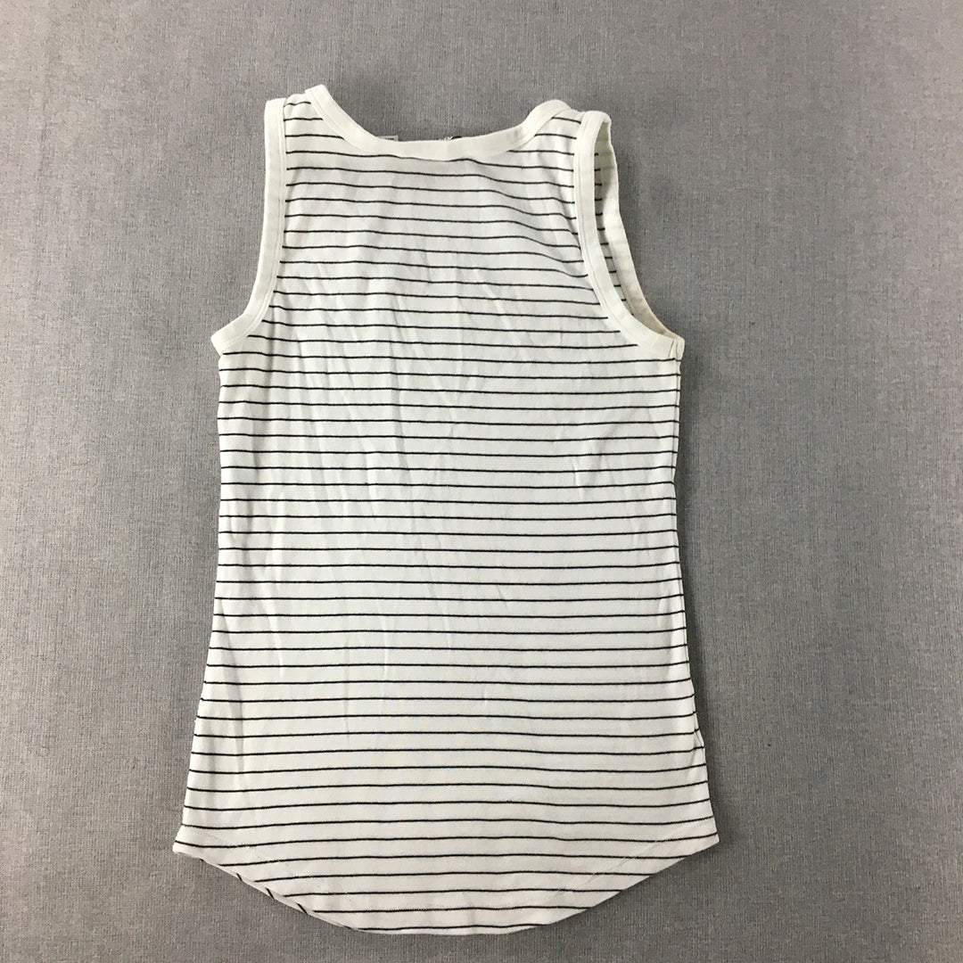 Country Road Womens Tank Top Size S White Striped Scoop Neck Sleeveless