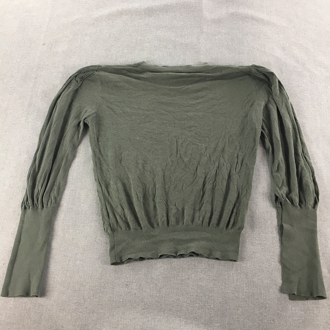 Decjuba Womens Knit Sweater Size L Khaki Green Pullover Jumper