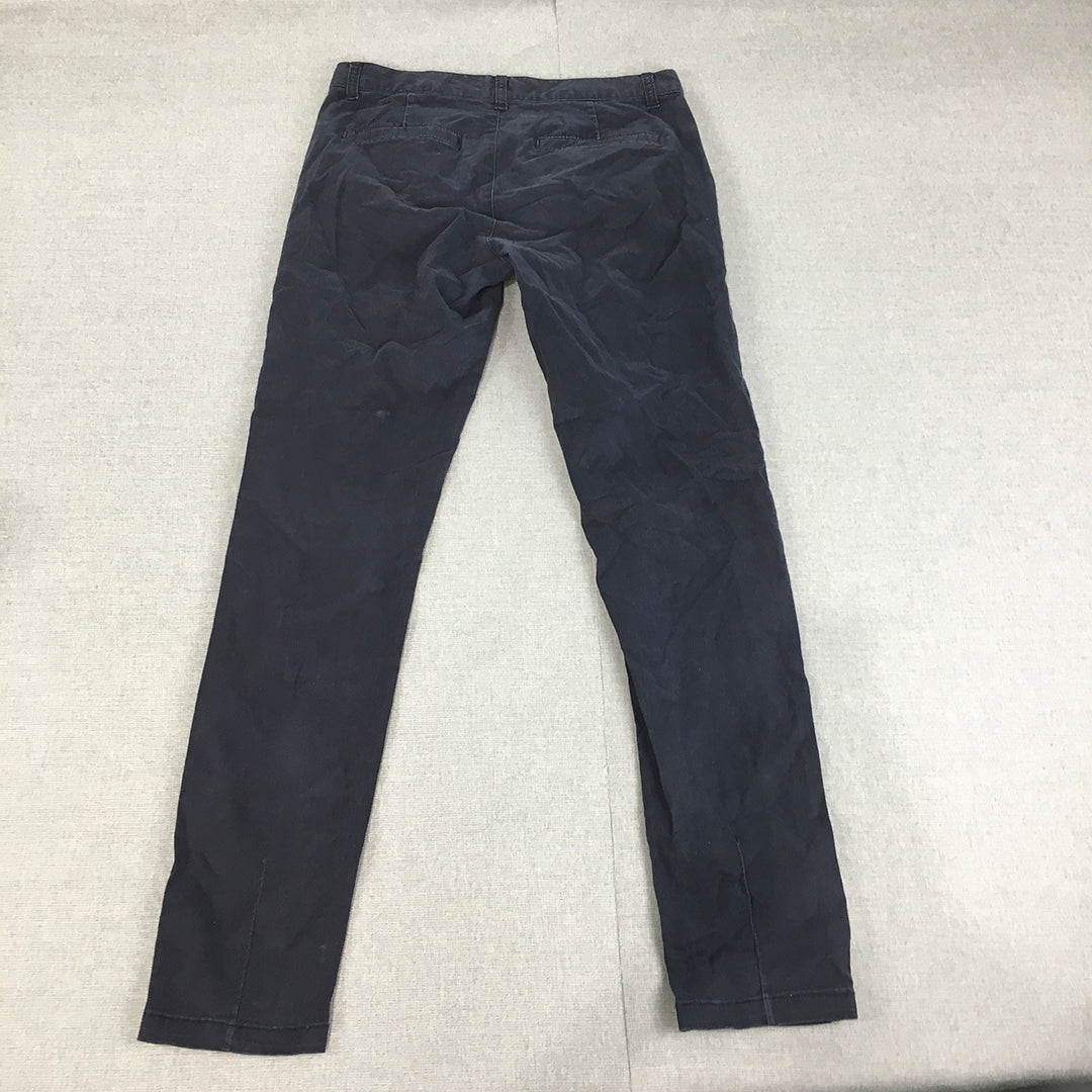 Kenji Mens Chino Pants Size 30 Navy Blue Slim Fit Straight Pockets Trousers