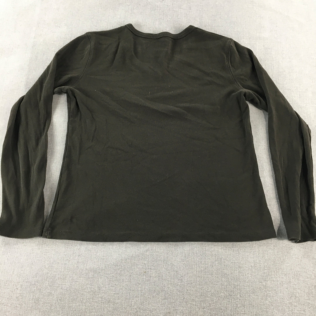 Bossini Womens Shirt Size L Black Long Sleeve V-Neck Pullover Top