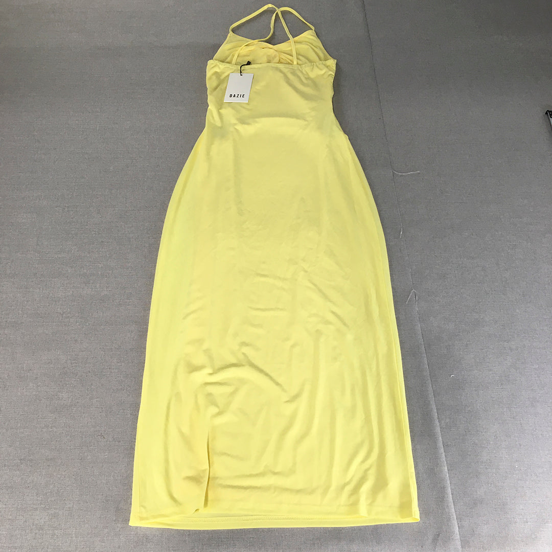 NEW Dazie Womens Dress Size 10 Yellow Midi Stretch Farbic Spaghetti Strap