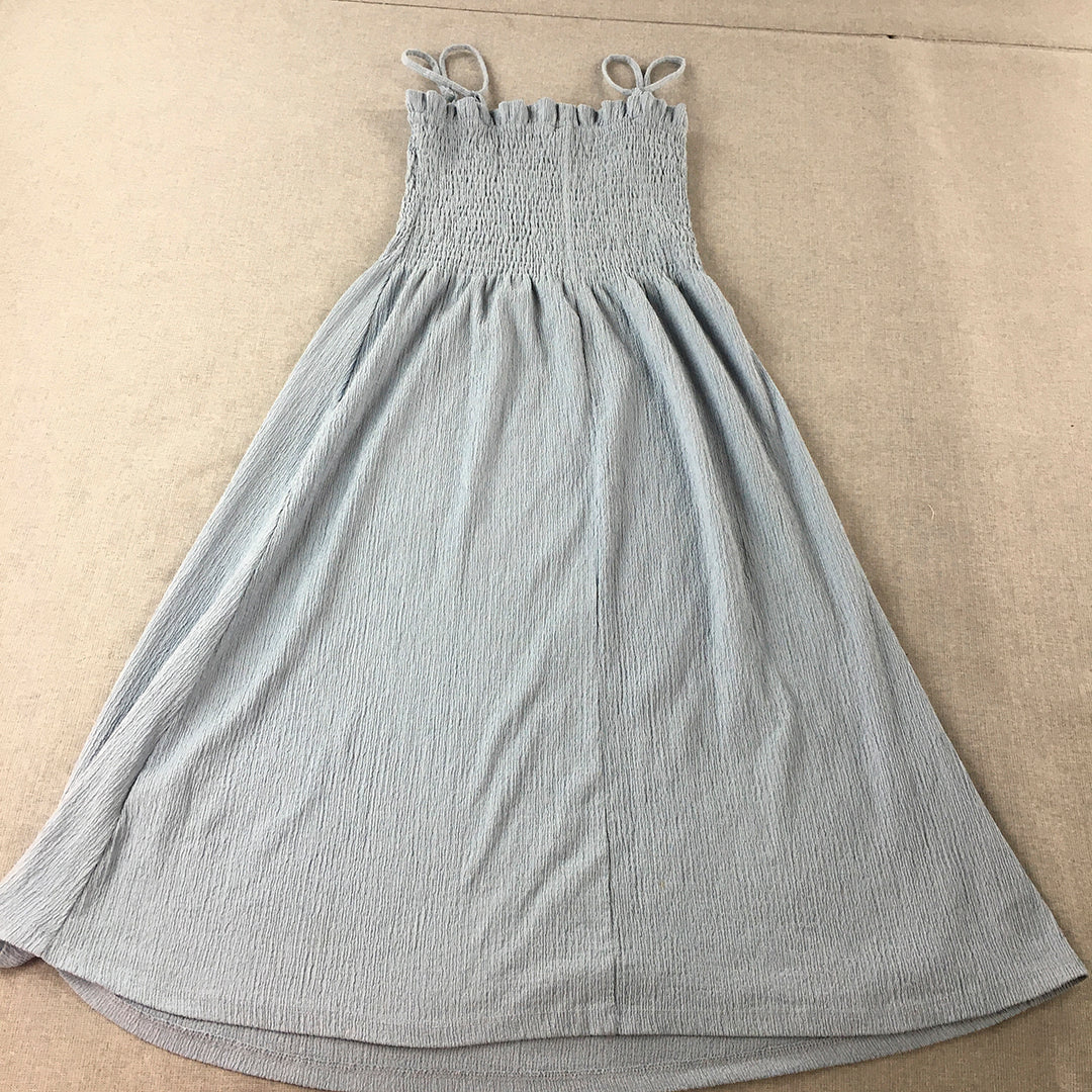 H&M Womens A-Line Dress Size M Blue Pleated Spaghetti Strap Midi