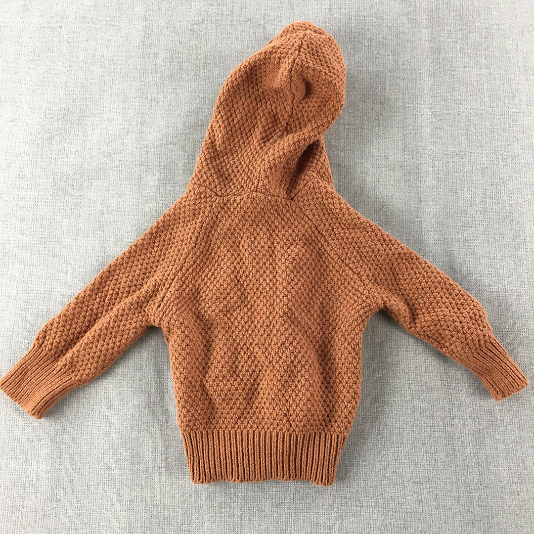 Jamie Kay Baby Cardigan Size 0 - 3 Months Brown Button Up Cable Knit Hoodie