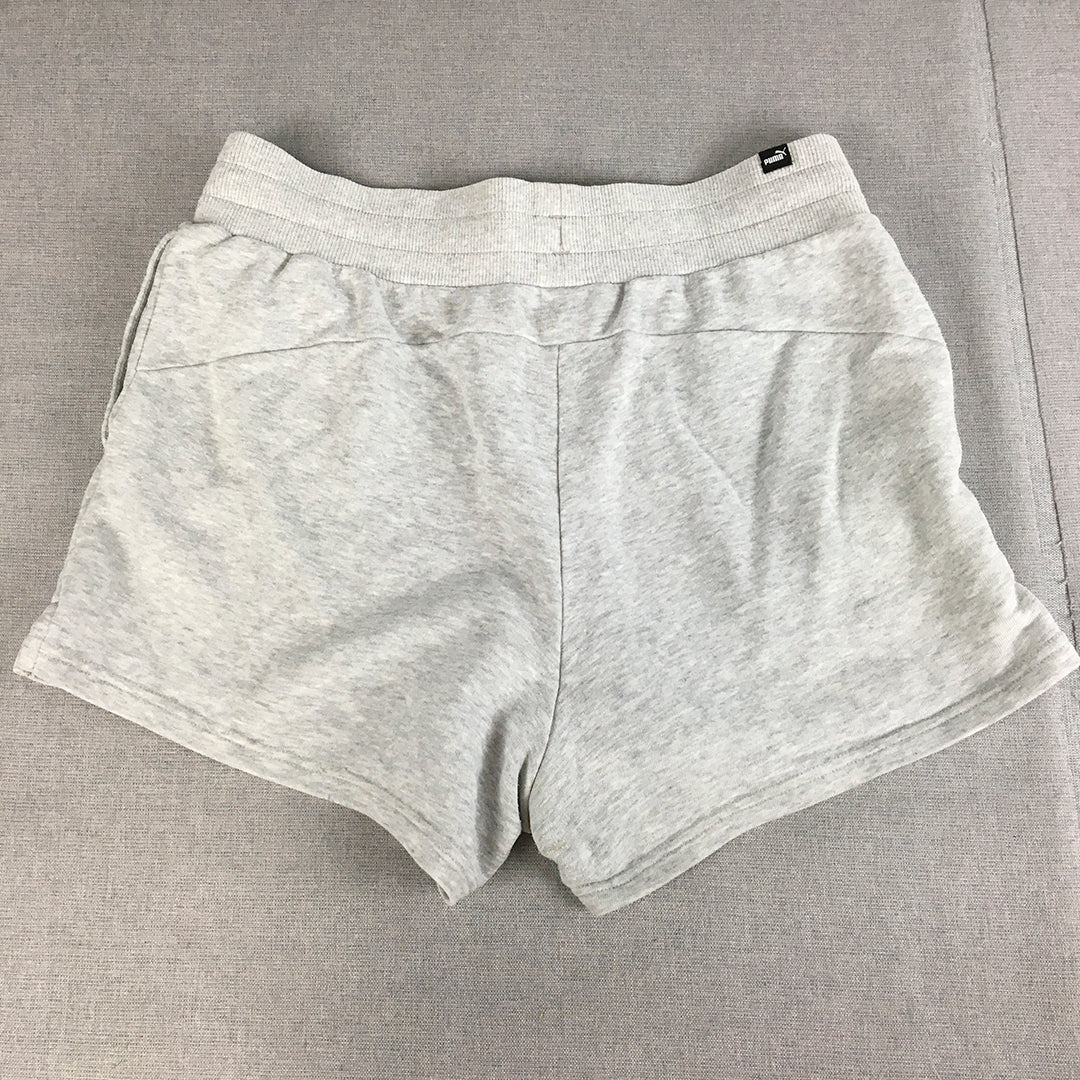 Puma Womens Shorts Size M Grey Logo Pockets Elastic Waist