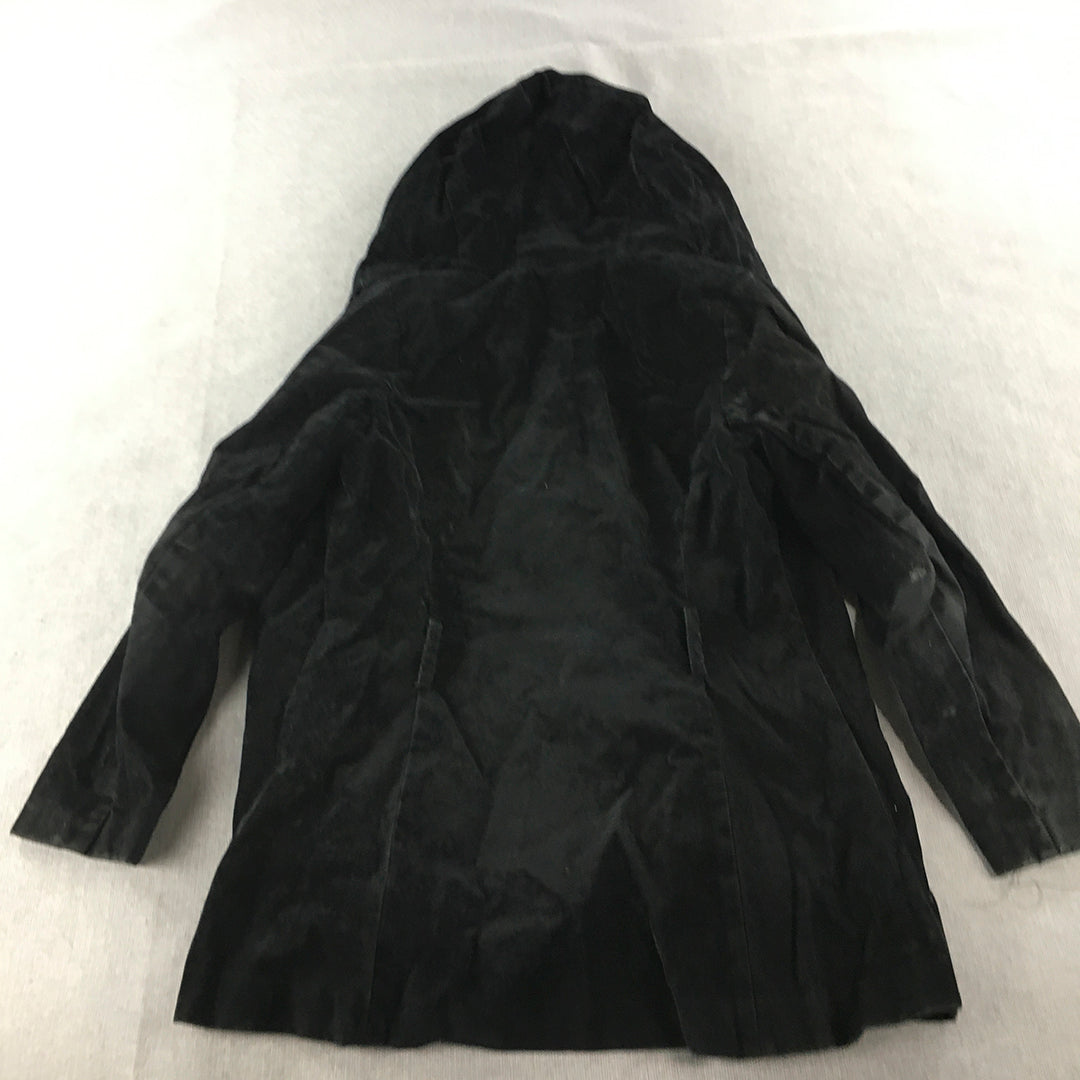 Vintage 1970s Halifax Womens Pea Coat Size M Black Velvet Hooded Jacket