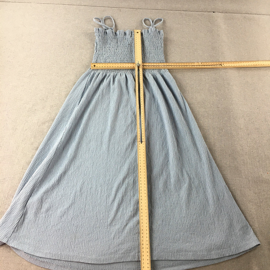 H&M Womens A-Line Dress Size M Blue Pleated Spaghetti Strap Midi